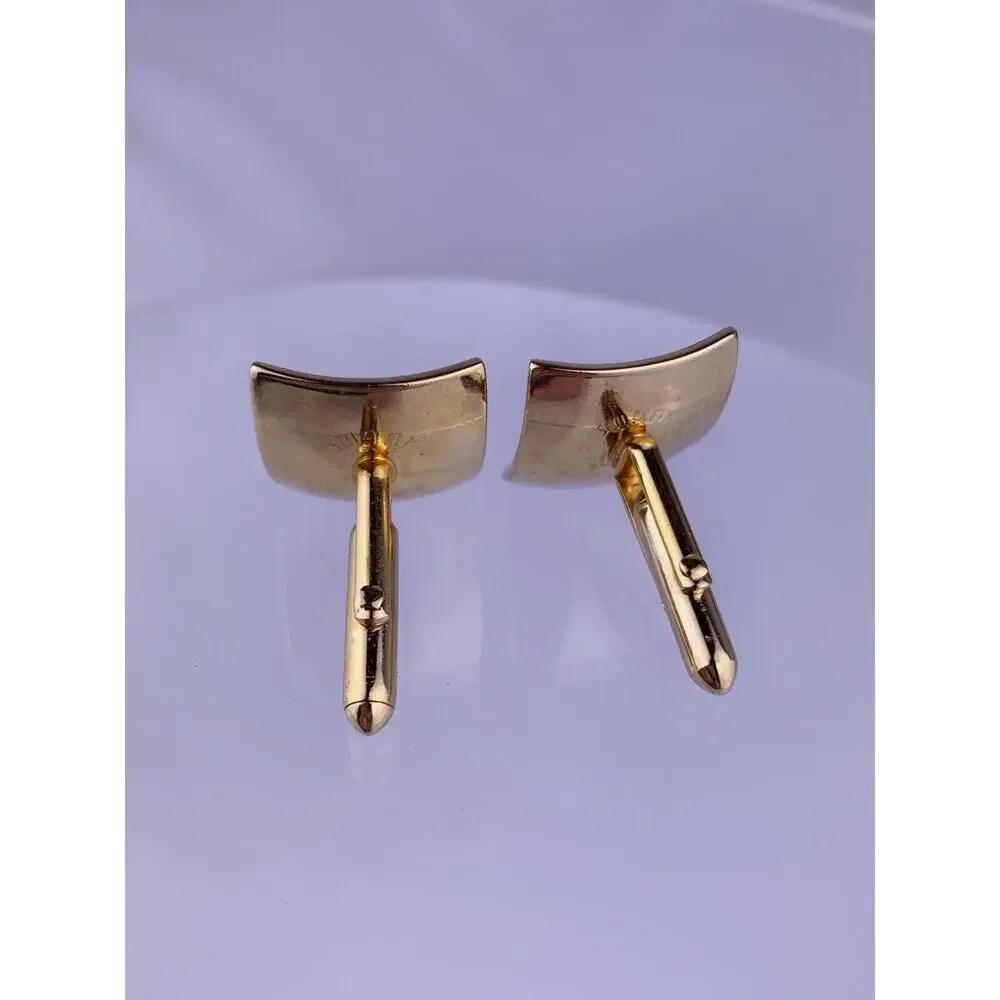 Brown Crystal Rhinestone Gold Tone Cufflinks Curved Statement Swank Vintage